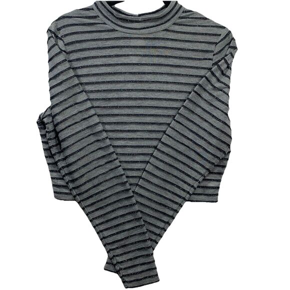 Wild Fable Women's Top Size Large Long Sleeve Gray & Blue Stripe Color Crew Neck - Picture 3 of 7